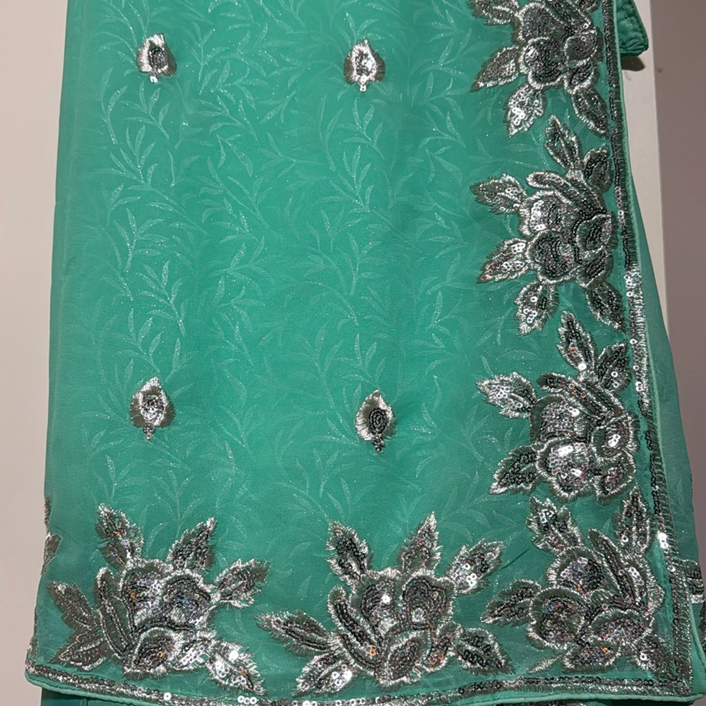 Brand new silver embroidered work with brand new blouse wedding or party wear